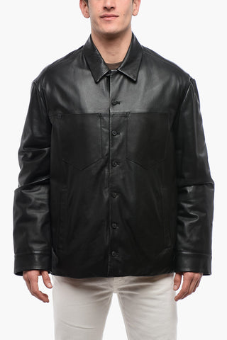 Leather Padded Overshirt with Patch Breast-pockets