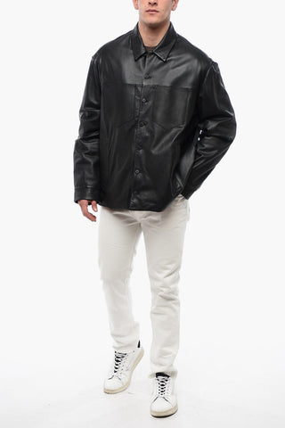 Leather Padded Overshirt with Patch Breast-pockets