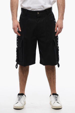 Cotton Cargo Shorts with Eyelets and Buckles