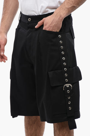 Cotton Cargo Shorts with Eyelets and Buckles