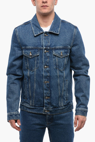 Giubbotto in Denim Lavaggio Scuro con Monogramma in Rilievo