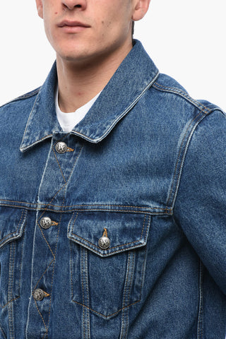 Giubbotto in Denim Lavaggio Scuro con Monogramma in Rilievo