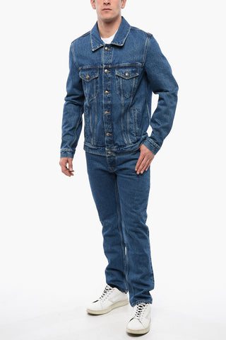 Giubbotto in Denim Lavaggio Scuro con Monogramma in Rilievo