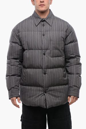 Padded Cotton Overshirt with Pinstripe Pattern and Reversible Design