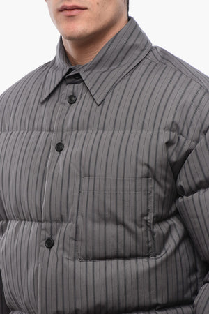 Padded Cotton Overshirt with Pinstripe Pattern and Reversible Design