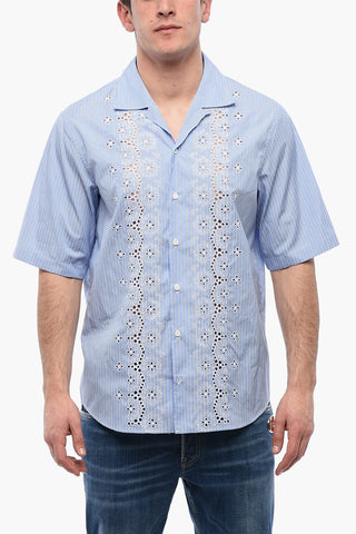 Camicia SUNSET BOWLING a Righe con Broderie Anglaise