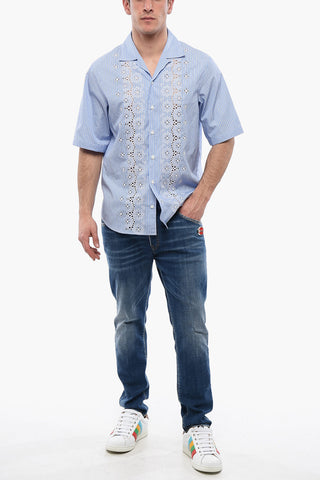 Camicia SUNSET BOWLING a Righe con Broderie Anglaise