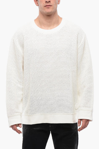Crew Neck Brushed Cottton Sweatshirt with Crochet Front