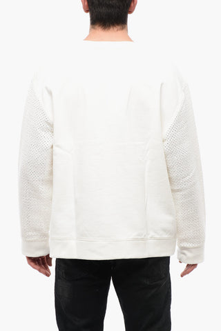 Crew Neck Brushed Cottton Sweatshirt with Crochet Front