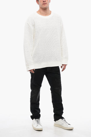 Crew Neck Brushed Cottton Sweatshirt with Crochet Front