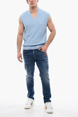 Cable-Knit Cotton-Blend Vest With V-Neck