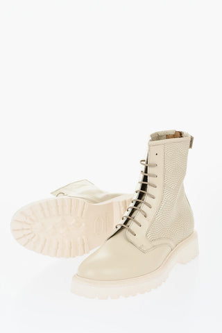 Perforated Leather Combat Booties with Back Zip