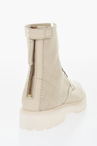 Perforated Leather Combat Booties with Back Zip