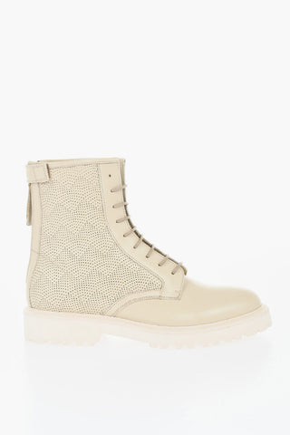 Perforated Leather Combat Booties with Back Zip