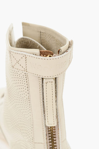 Perforated Leather Combat Booties with Back Zip
