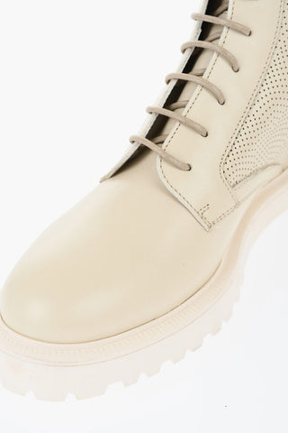 Perforated Leather Combat Booties with Back Zip