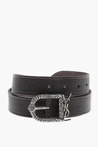 Leather Belt with Logoed Buckle 30mm