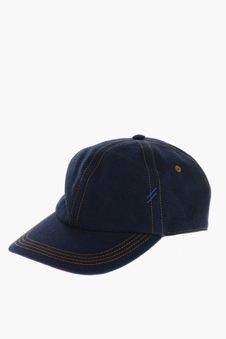 Flocked Denim Cap with Visible Stitching