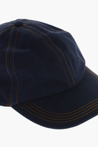 Flocked Denim Cap with Visible Stitching