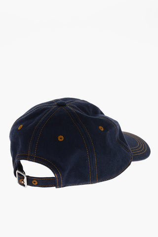 Flocked Denim Cap with Visible Stitching