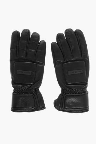 Solid Color Leather Gloves with Cashmere Lining
