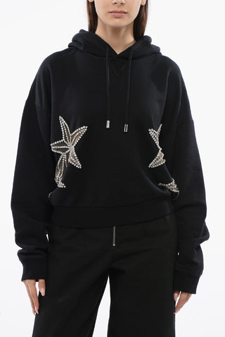 Felpa Hoodie STAR con Inserti See Through e Cristallli