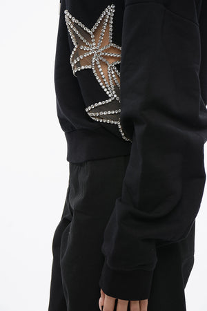 Felpa Hoodie STAR con Inserti See Through e Cristallli