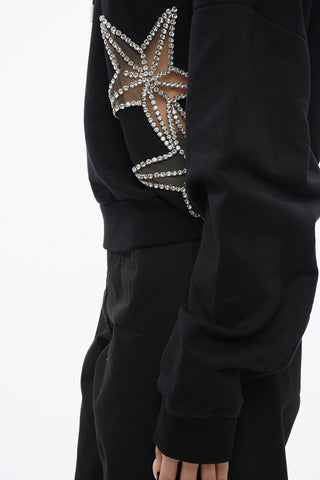 Felpa Hoodie STAR con Inserti See Through e Cristallli
