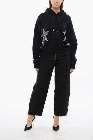Felpa Hoodie STAR con Inserti See Through e Cristallli