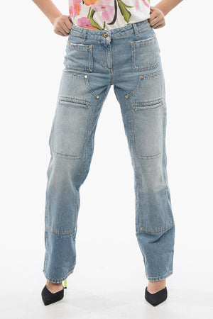 Jeans Straight Fit Light Washed Con Pannelli