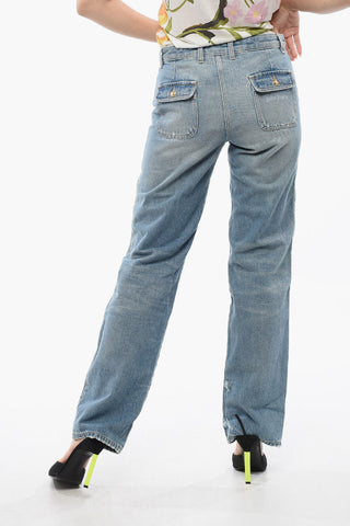 Jeans Straight Fit Light Washed Con Pannelli