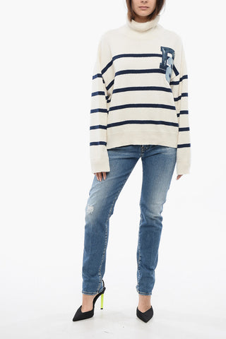 Turtleneck COLLEGE Cotton Sweater with Awning Stripe Motif