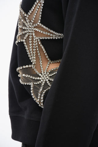 Felpa Girocollo STAR con Inserti See Through e Cristalli