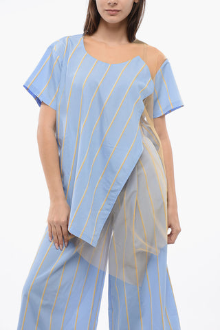 Striped T-shirt FLOATING TIME with Mesh Details