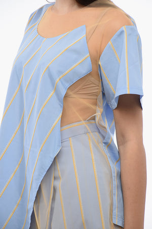Striped T-shirt FLOATING TIME with Mesh Details