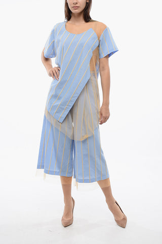 Striped T-shirt FLOATING TIME with Mesh Details
