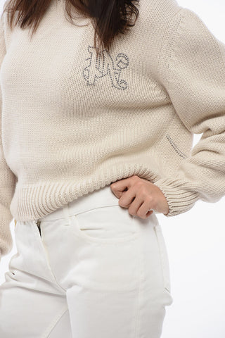 Maglione Girocollo In Misto Lana Con Logo In Borchie