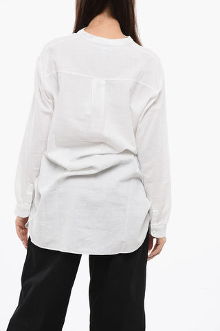 Long Linen Blend Blouse with Korean Collar