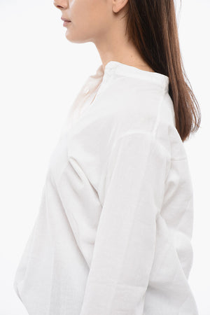 Long Linen Blend Blouse with Korean Collar