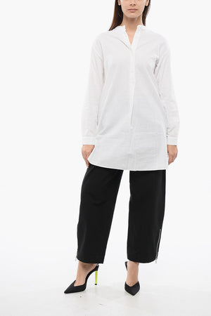 Long Linen Blend Blouse with Korean Collar