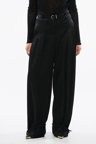 Pantaloni in Satin con Lacci sul Fondo