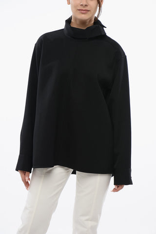 Gabardine Wool Shirt with Button-down Neck
