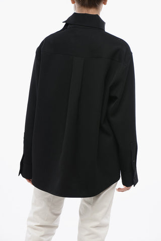 Gabardine Wool Shirt with Button-down Neck
