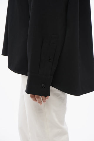 Gabardine Wool Shirt with Button-down Neck