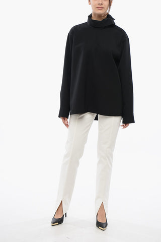 Gabardine Wool Shirt with Button-down Neck
