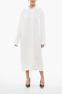Coated Linen Chemisier with Drawstring