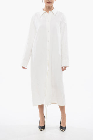 Coated Linen Chemisier with Drawstring