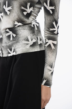 Top A Maniche Lunghe A Collo Alto Con Stampa Fiocchi