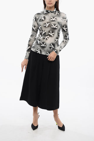 Long-Sleeve High-Neck Top with Bow Print
