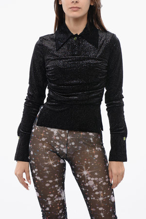 Samt-Top mit geraffter Taille und Glitzer